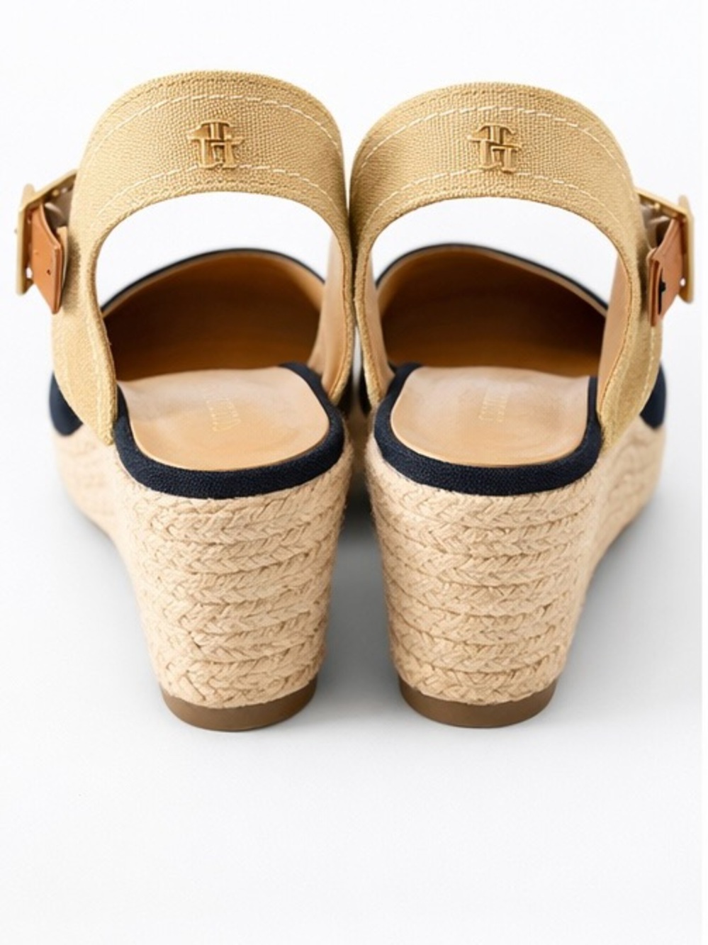 Tommy Hilfiger Espadrilles Wedges Navy Tan Ankle Strap Size 7.5 Chic - Picture 2 of 5